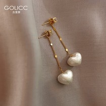 Guriya peach heart pearl earrings long tassel earrings 925 sterling silver needle 2021 New Chao girl Korean earring