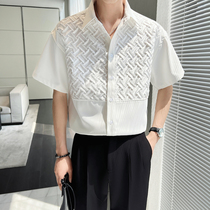 Woven Short Sleeve Tidal brand Mens shirt temperament wearing a male summer dress new Korean style 70% sleeve shirt trendy hair stylist