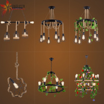 loft hemp rope chandelier clothing shop coffee shop Internet cafe bar barber shop milk tea shop plant iron decorative lamps