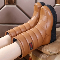 Winter snow boots female plus suede thickened 2022 new Northeast pine pastry bottom middle cylinder cotton boots waterproof non-slip mom shoes