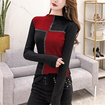 European Standing Jersey Woman Autumn Winter 2021 New Fashion Thickening Frosted T-Shirt Long Sleeve Swarm Jacket Tide