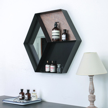 NASO Nordic Wrought iron wall makeup table Bathroom mirror Living room Bathroom multi-function shelf storage rack