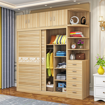 Wardrobe sliding door simple modern solid wood panel economic assembly rental room bedroom large cabinet bag installation