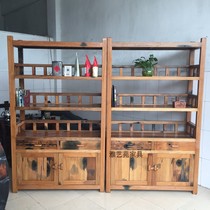 Old ship wooden bookshelf storage locker floor display rack antique living room log shelf solid wood display cabinet