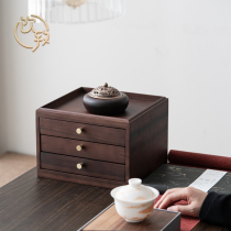 Drinking solid wood Puer tea cake storage box sub-tea tray household walnut tea set drawer-type multi-layer tea storage cabinet