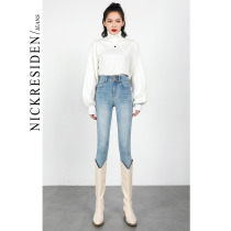 Light Blue High Waist Jeans Woman Tight Fit Small Foot 90% Pants 2022 Spring Autumn New high display slim pencil pants