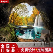 3d Stereo Vision Extension Wall Paper Mountain Cave Natural Scenery Fresco Room Hotel Folk Dining restaurant Background wall wallpaper
