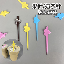 Fruit Sign Plastic Fruit Sign Disposable Milky Tea Milk Cover Opening Needle Thickened Starfruit Needle Independent Packaging Sushi Fork