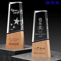 High-end Creative Crystal Trophy Custom Free Lettering Souvenir Wood Inner Engraving Honor Medal Authorization Card Making