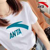 Anta official website flagship womens clothing 2021 new big logo round neck white body shirt jacket Joker short sleeve t-shirt women
