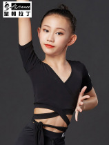 Dynasty Latin dance clothes top childrens summer short-sleeved training clothes womens dance clothes high waist strap V-neck dance clothes