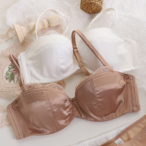 Summer thin French underwear set white girl small chest gathered sexy lace big chest show small half cup bra