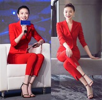 Spring and autumn stars with the same red Korean version Fashion suit Ladies Professional Temperament Host West Suit Two Sets