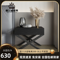 Minimalist smoked bedside table bedroom simple modern style Italian small apartment bedside small cabinet designer furniture