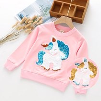 Children childrens clothes women with glitter scales discoloration flip sequin sweater double-sided reversal pattern male