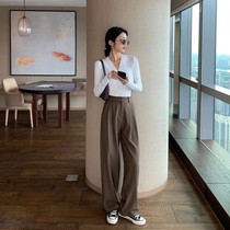 Wide-leg pants womens spring and summer 2021 new high-waisted drop sense straight tube thin versatile mopping casual suit pants