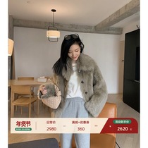 MSBEAST imported Tuscan fur coat womens long lamb fur coat short lapel