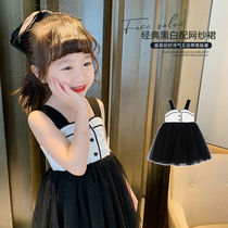 Girls Cotton Dress Summer Korean 2021 Girls Lace Tone Dress Princess Dress Children Sleeveless Skirt