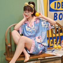 Ice silk pajamas ladies summer short-sleeved shorts two-piece set casual loose silk summer can wear home clothes