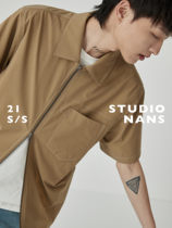 (NANS) frosted micro-folds light bump color line zipper short sleeve shirt LIGHT Shirt