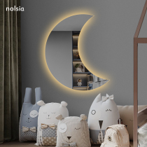 Moon-shaped frameless bathroom mirror with light LED glowing defogging smart mirror touch screen art decorative makeup mirror