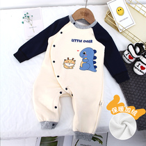 Shepherd baby conjoined clothes autumn and winter clothes newborn plus velvet padded boy baby cute super cute out to hold clothes
