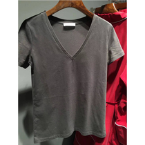 Taiwan summer short sleeve T-shirt cotton V collar trend half sleeve base shirt size clothes loose female summer