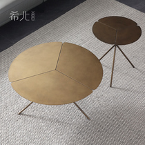 Italian minimalist metal round tea table light and luxurious bronze color drawing LOFT industrial wind clothing coffee shop tea table edge a few