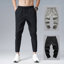 Spring and autumn thin ice silk nine-point pants mens loose sports plus size young and middle-aged casual pants small feet quick-drying pants