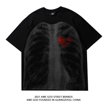 AWE GOD national trend American street X-ray image printing short-sleeved top couple models loose casual bottoming T-shirt
