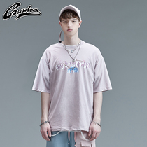 GUUKA Snow Mountain Short Sleeve T-shirt Male Tide Brand Summer Students Hip Hop Pink Plum Print Sports Half sleeve T-shirt