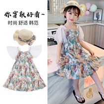 Next win girls 2021 summer beach skirt Korean version of foreign-based chiffon mesh sleeve children floral dress