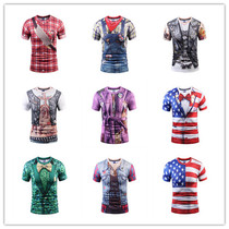 3d denim t-shirt large size tattoo muscle man print T-shirt