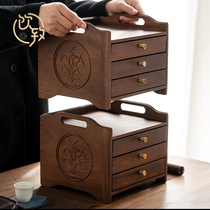 Drinking walnut Puer tea box tea cake storage box drawer type tea tray tea cabinet solid wood tea warehouse Kung Fu tea set