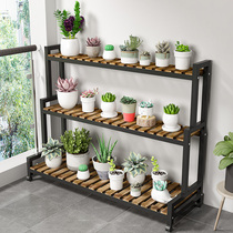 Solid Wood Flower Shelf Iron Art Balcony Green Loor Multi Meat Flower Pots Shelf Living-room Floor-Type 23 Multilayer Shelving