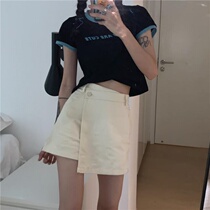 Net red ins ultra-fire short sleeves with cotton letters printed T-shirt Two suits Summer women Reveal Navel Short blouses
