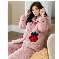 Coral Suede Pajamas Woman Autumn Winter Thickened Garnter Triple Clip Cotton Sweetness Winter Warm Flannel Suede Suit Suit