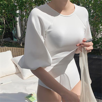 2021 new half-sleeved retro sexy casual one-piece swimsuit female ins style simple backless puff sleeve swimsuit female