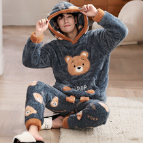 Pajamas mens winter coral fleece mens flannel winter thickening plus size 200 catties autumn and winter homewear suit