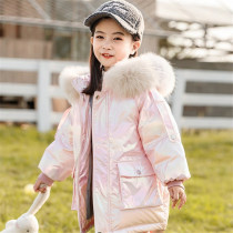 Next win childrens down jacket girl long 2021 Winter Dress Korean version of small children thick white duck down coat