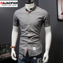 European station summer mens short sleeve shirt slim trend stripes casual thin youth clothes half sleeve shirt men