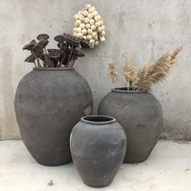 (Yan Lin) clay pottery pot Black large tank water tank soft new flower pot water tank folk decoration