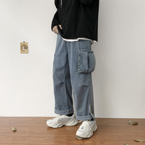 Chopped Wide Leg Jeans Men's Straight-Leg Loose Joker Overalls Big Pocket Pants High Street Torre Pants in Autumn and Winter