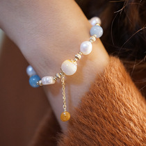 Mediterranean style simple Baroque Pearl Ocean series sea blue treasure one size personality bracelet flash