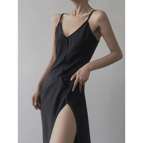 ACUP cold wind sling dress 2021 summer New High sense niche split small black skirt ins Net Red