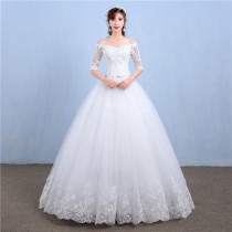 Earthly Liuxi light luxury brand wedding dress 2021 New Fashion One word shoulder sleeve bride Palace wedding dress