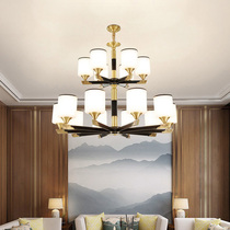 All copper chandelier new Chinese living room dining room hanging lamps post modern simple light luxury lighting anti mosquito glass cover black gold