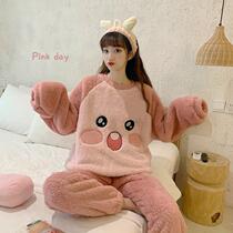Autumn and winter New ins plus velvet loose velvet sweet long sleeved pajamas student flannel home wear