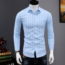 Spring and Autumn Plaid Shirt Mens Long Sleeve Korean Fashion Business Dress Professional Non-iron Casual Shirt Mens Size