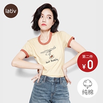 lativ Chengyi Women Snoopy short sleeve genuine IP ribbed color printing T-shirt cotton spring and summer new womens clothing